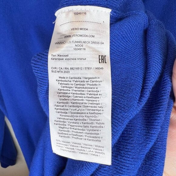 Vero Moda Womens Blue Funnel Neck Knit Dress Long Sleeves Size M Relaxed Fit NWT - Picture 3 of 7